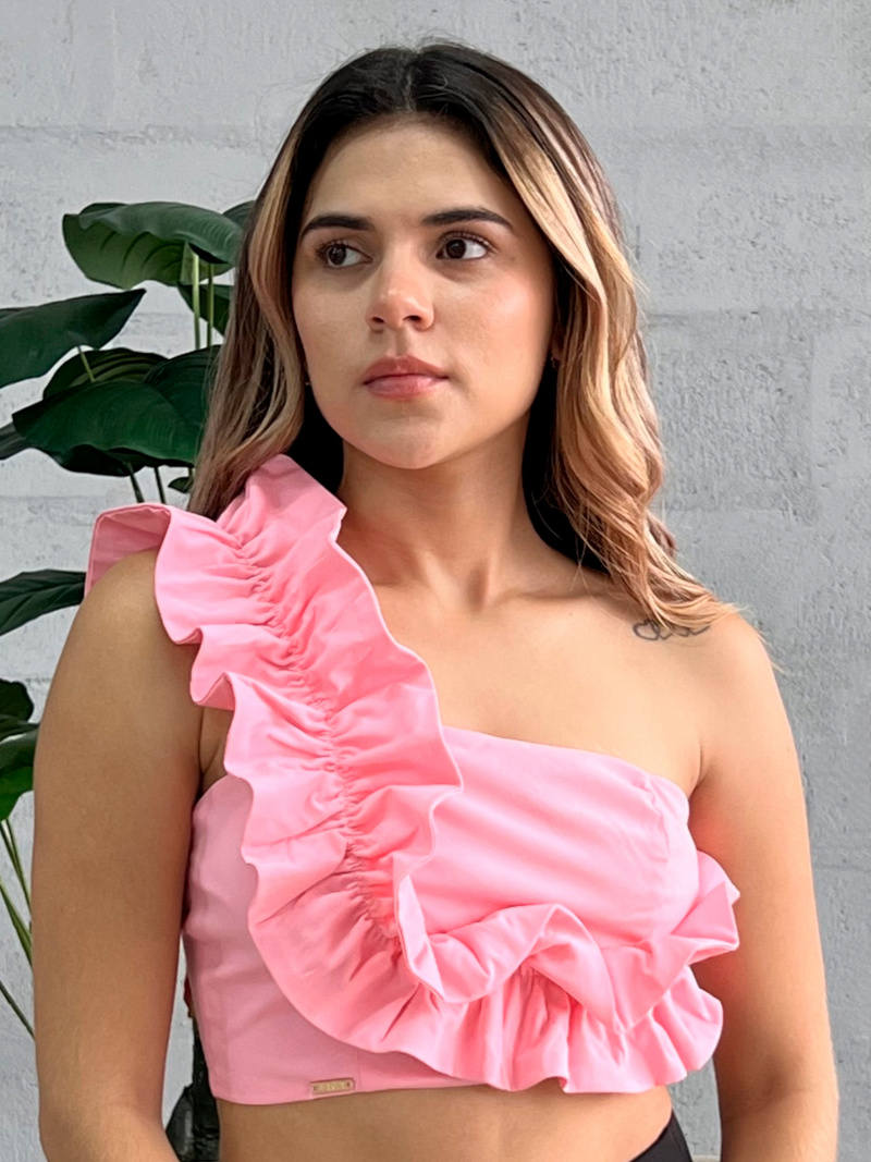 CROP TOP MEDIO BESO CON GOLA FRUNCIDA