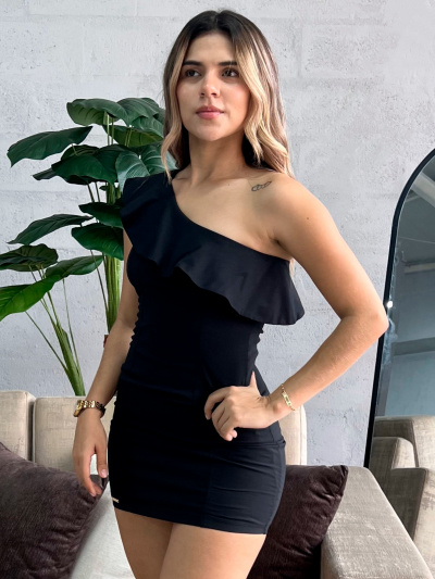 VESTIDO MEDIO BESO CON GOLA CRUZADA