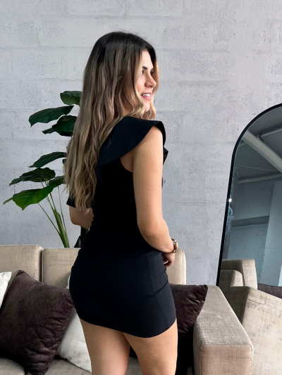 VESTIDO MEDIO BESO CON GOLA CRUZADA