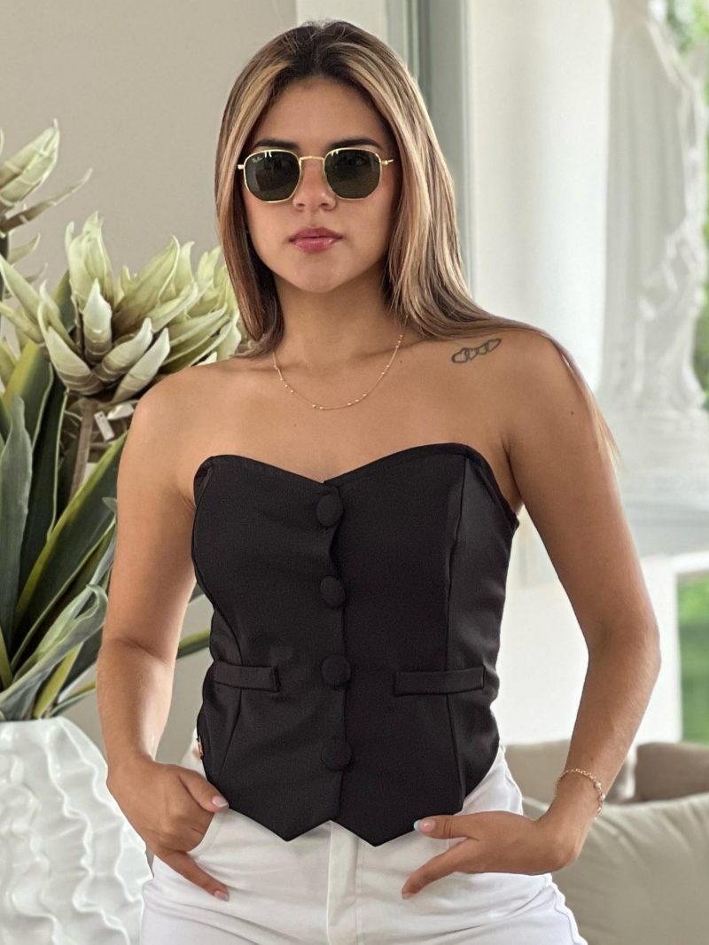 Crop top escote corazon con botones e imitacion ribete - Image 2