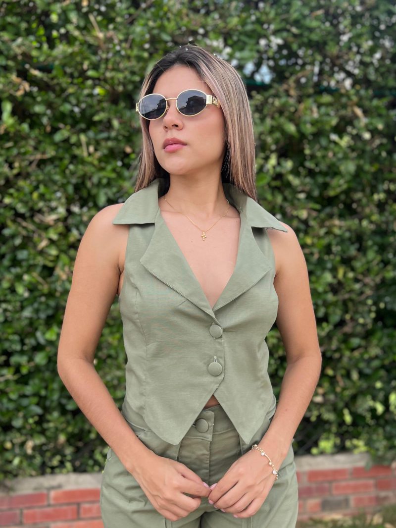 Chaleco holgada con solapa y cuello sport con puntas delanteras - Image 3