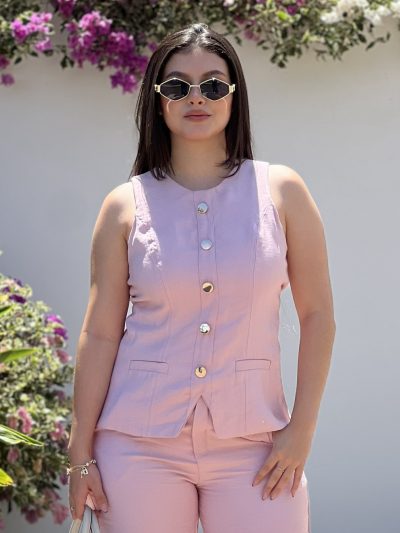 BLUSA MANGA SISA ESOCTE REDONDO CON SIMULACIOM DE RIBETE Y APERTUAS